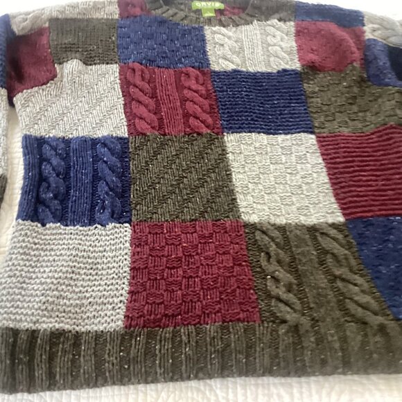 Vtg Orvis Patchwork Wool & Cashmere Blend Cable Knit Sweater XL Color Blocks - Picture 6 of 11